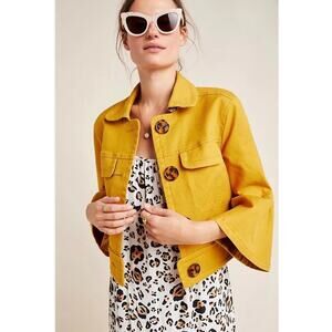 ANTHROPOLOGIE NORA flutter sleeve trucker jacket size Small